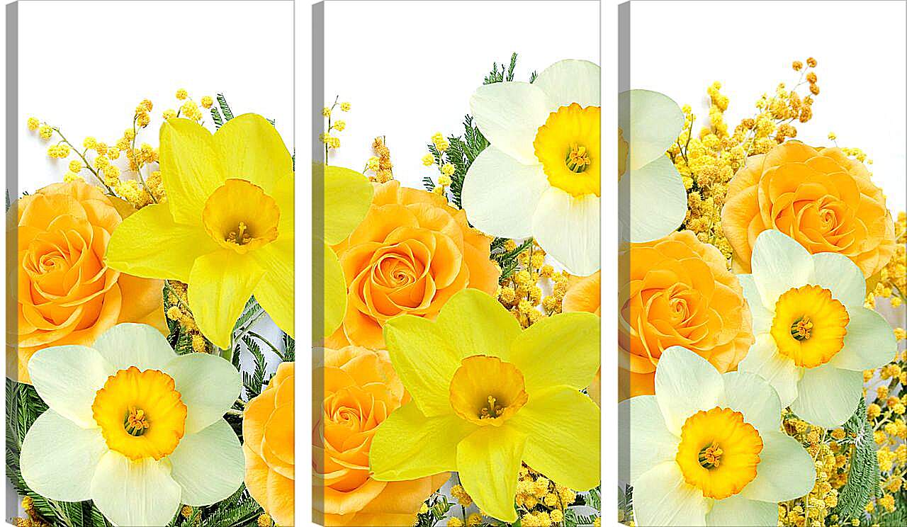 Модульная картина - Нарциссы и желтые розы