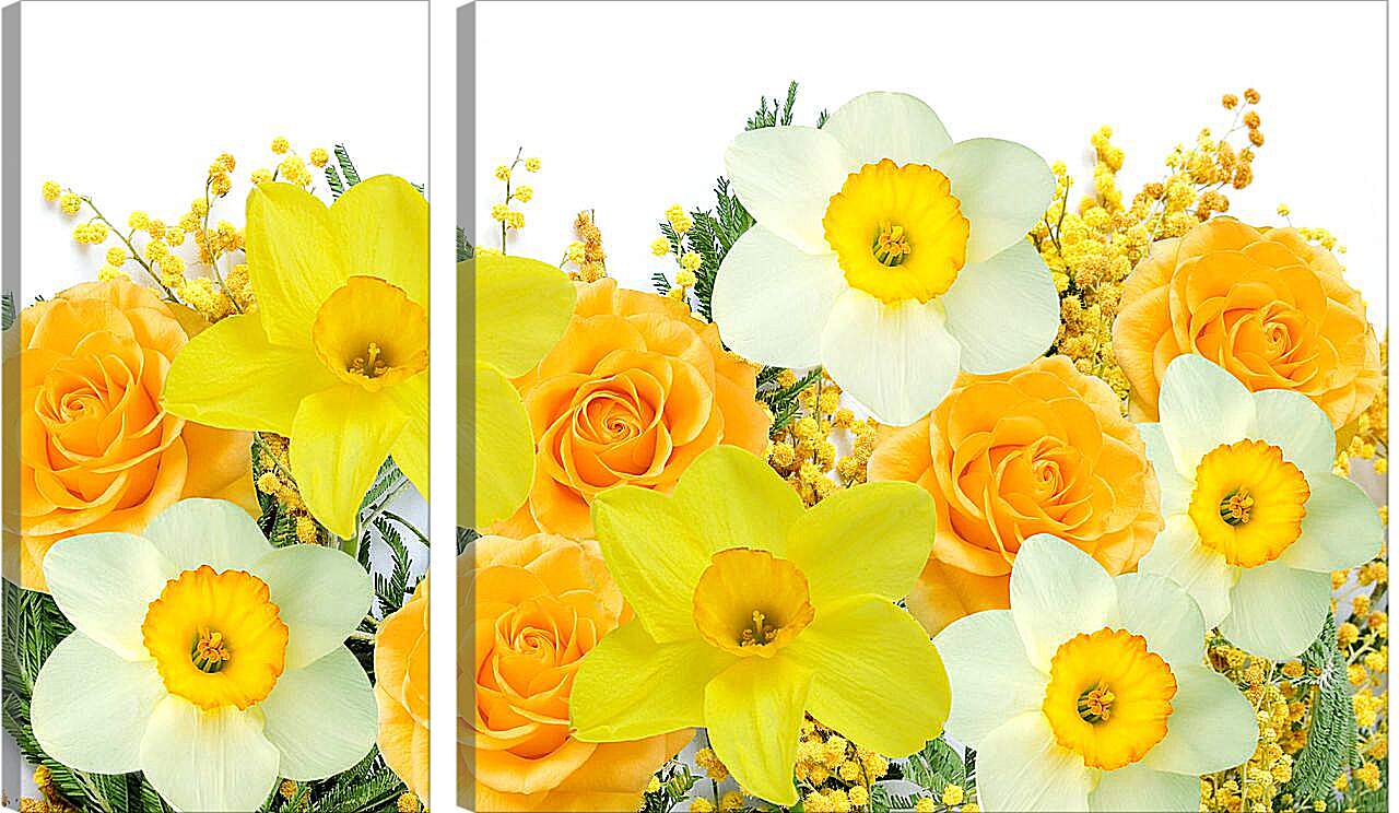 Модульная картина - Нарциссы и желтые розы