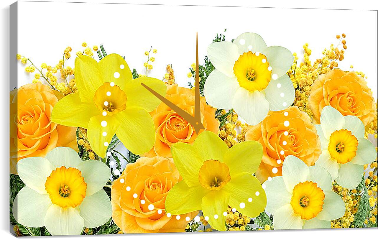 Часы картина - Нарциссы и желтые розы