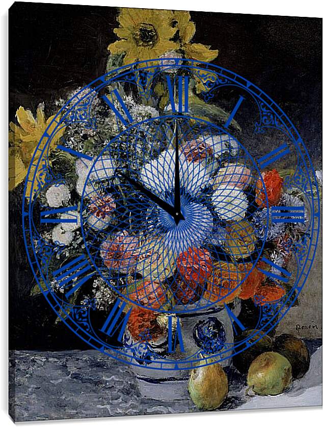 Часы картина - Цветочный натюрморт. Пьер Огюст Ренуар
