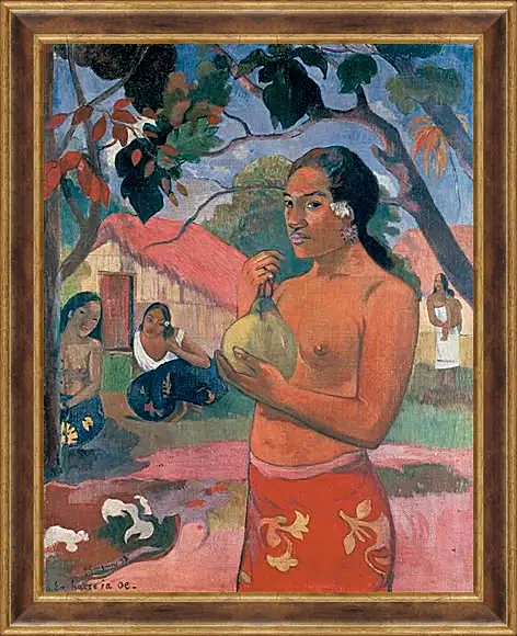 Картина в раме - Woman Holding a Fruit (Eu haere ia oe). Поль Гоген