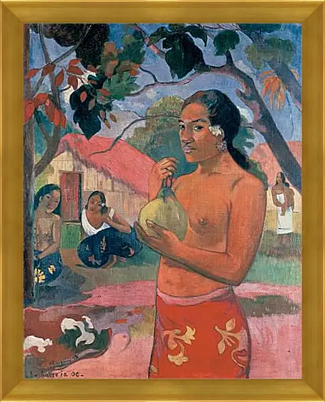 Картина в раме - Woman Holding a Fruit (Eu haere ia oe). Поль Гоген