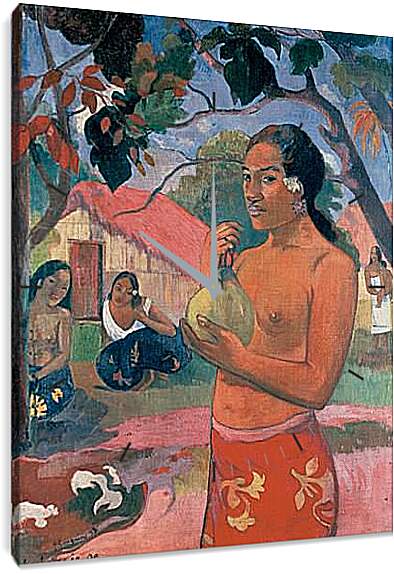 Часы картина - Woman Holding a Fruit (Eu haere ia oe). Поль Гоген