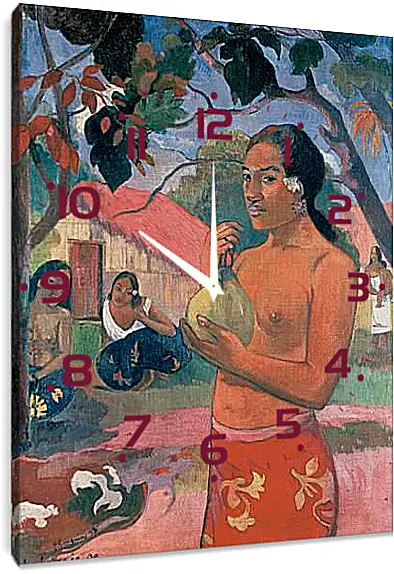 Часы картина - Woman Holding a Fruit (Eu haere ia oe). Поль Гоген