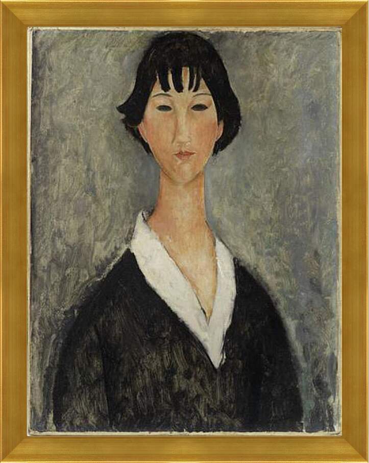 Картина в раме - Jeune Fille Aux Cheveux Noirs. Девушка с черными волосами. Амедео Модильяни