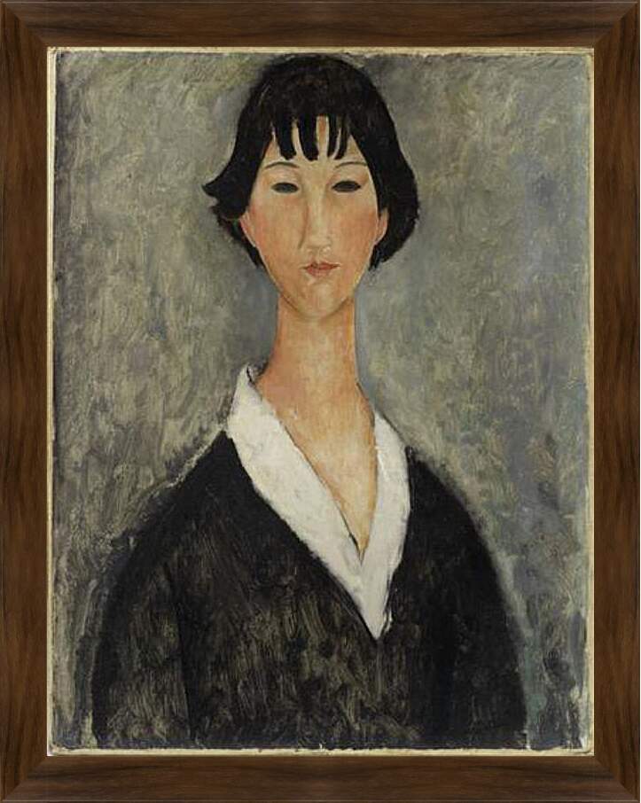 Картина в раме - Jeune Fille Aux Cheveux Noirs. Девушка с черными волосами. Амедео Модильяни