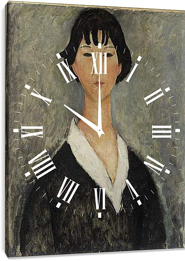 Часы картина - Jeune Fille Aux Cheveux Noirs. Девушка с черными волосами. Амедео Модильяни