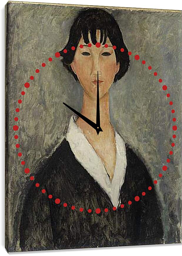 Часы картина - Jeune Fille Aux Cheveux Noirs. Девушка с черными волосами. Амедео Модильяни