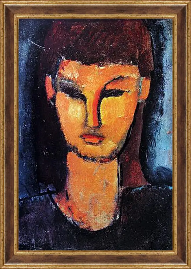 Картина в раме - Head of a young woman. Голова молодой женщины. Амедео Модильяни