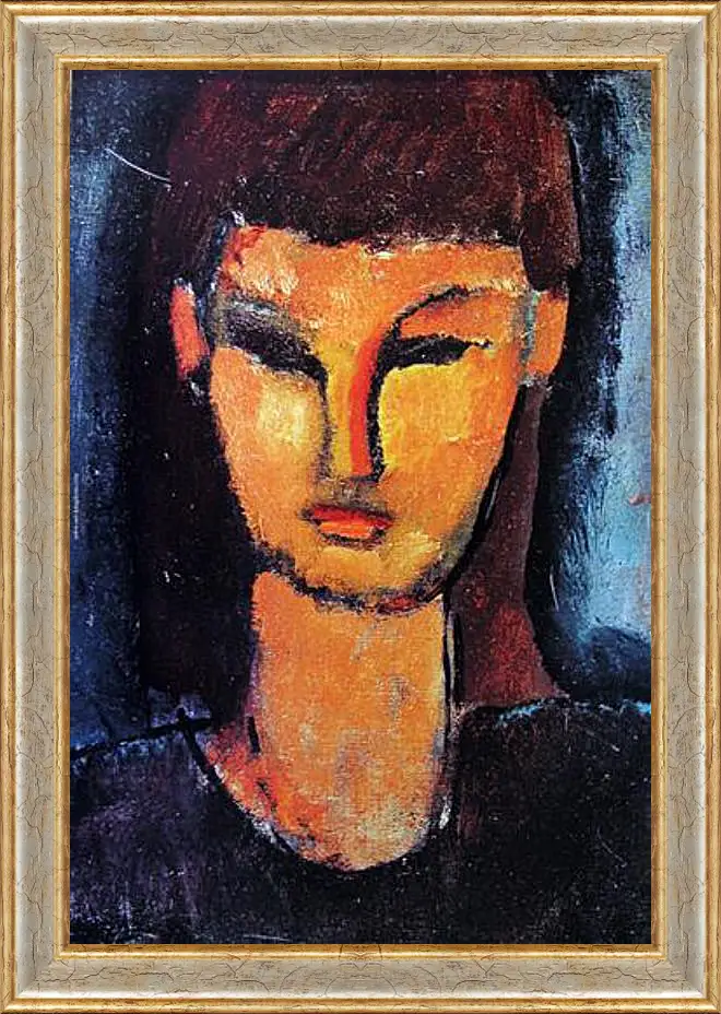 Картина в раме - Head of a young woman. Голова молодой женщины. Амедео Модильяни