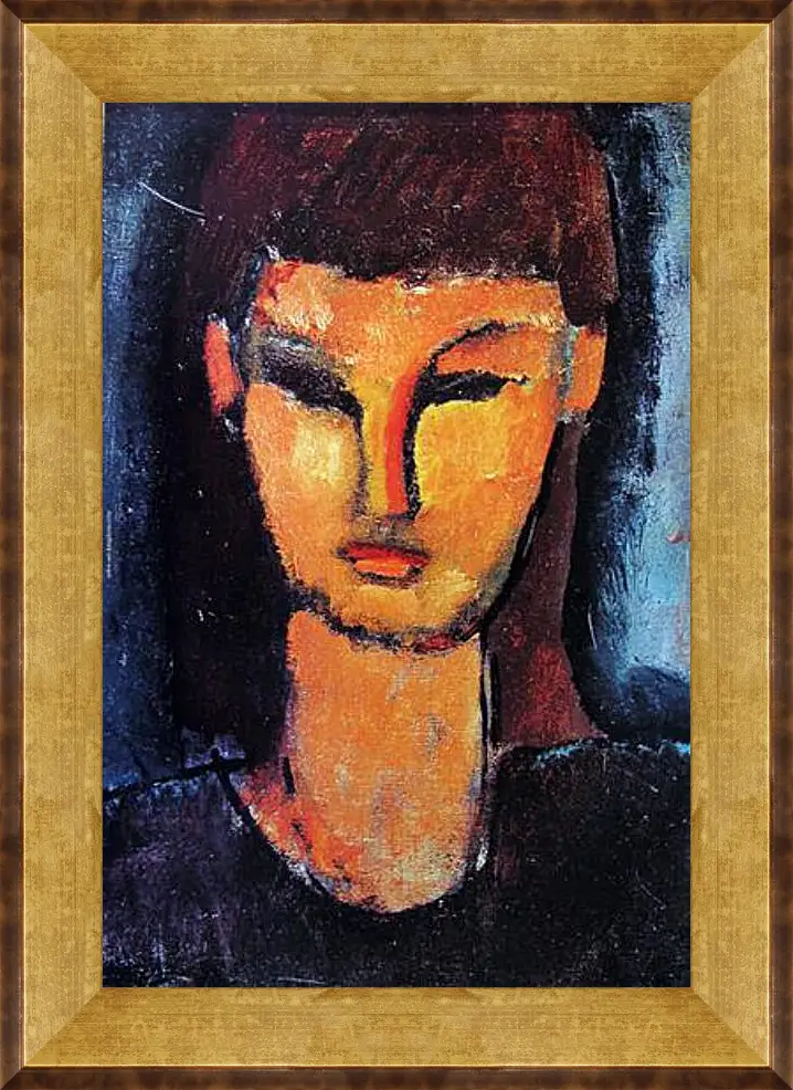 Картина в раме - Head of a young woman. Голова молодой женщины. Амедео Модильяни