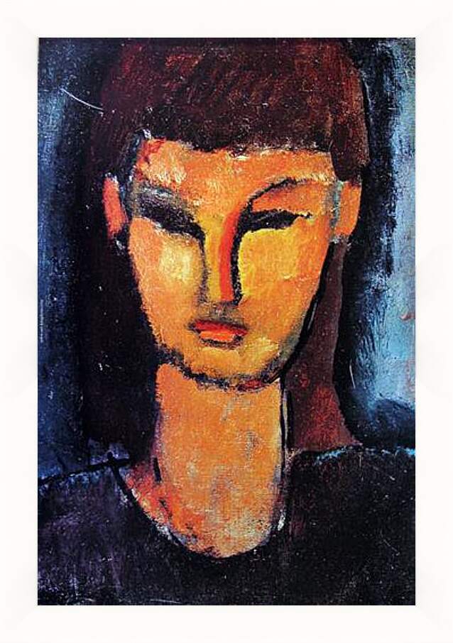 Картина в раме - Head of a young woman. Голова молодой женщины. Амедео Модильяни