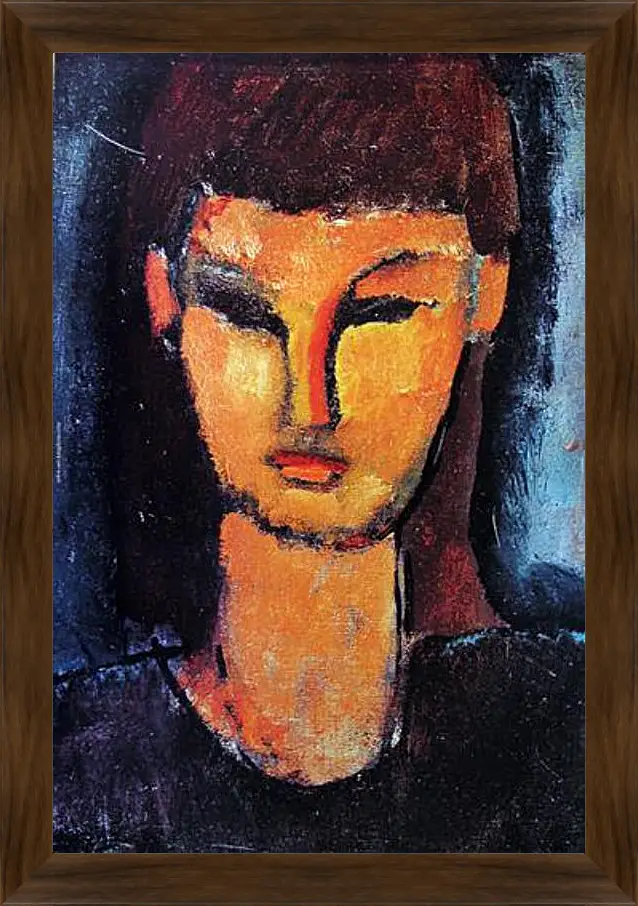 Картина в раме - Head of a young woman. Голова молодой женщины. Амедео Модильяни