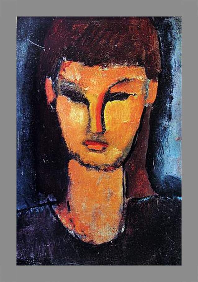 Картина в раме - Head of a young woman. Голова молодой женщины. Амедео Модильяни