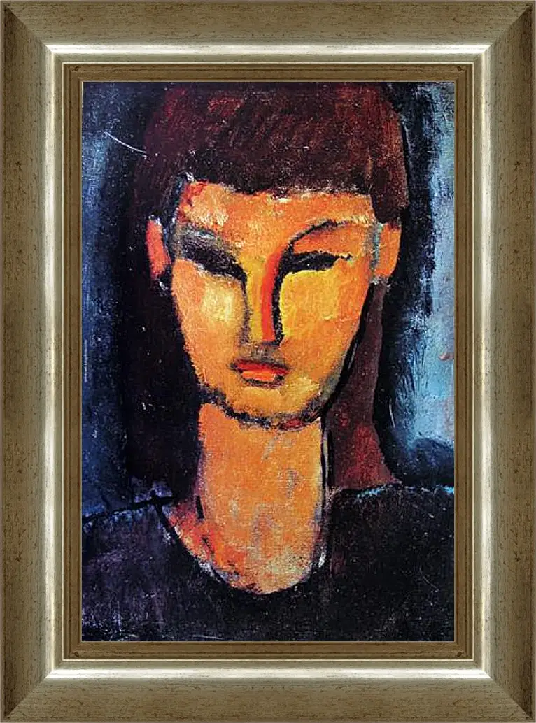 Картина в раме - Head of a young woman. Голова молодой женщины. Амедео Модильяни