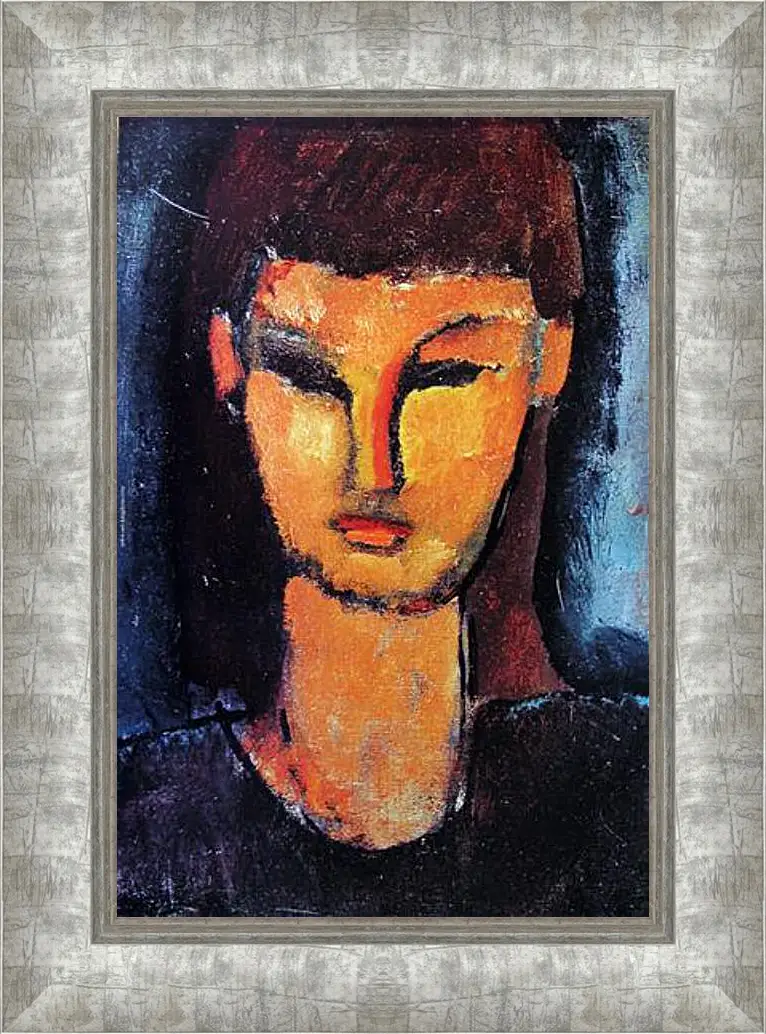 Картина в раме - Head of a young woman. Голова молодой женщины. Амедео Модильяни