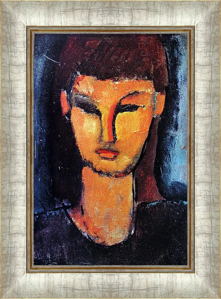 Картина в раме - Head of a young woman. Голова молодой женщины. Амедео Модильяни