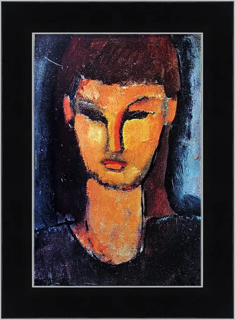 Картина в раме - Head of a young woman. Голова молодой женщины. Амедео Модильяни