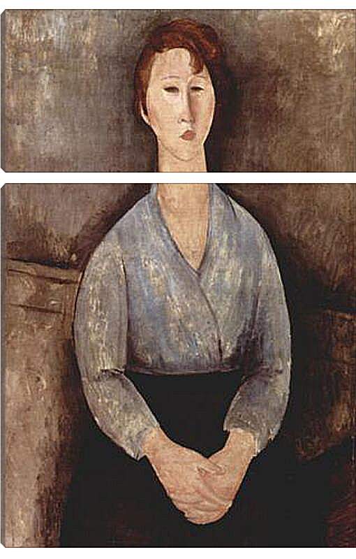 Модульная картина - Sitzende Frau mit blauer Bluse. Сидящая женщина в голубой блузе. Амедео Модильяни