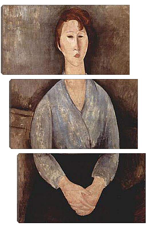Модульная картина - Sitzende Frau mit blauer Bluse. Сидящая женщина в голубой блузе. Амедео Модильяни
