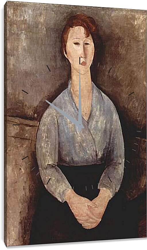 Часы картина - Sitzende Frau mit blauer Bluse. Сидящая женщина в голубой блузе. Амедео Модильяни