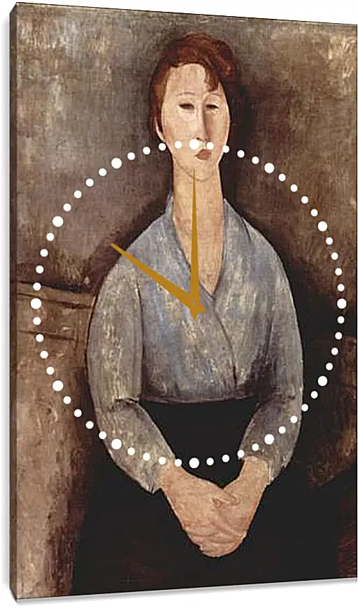 Часы картина - Sitzende Frau mit blauer Bluse. Сидящая женщина в голубой блузе. Амедео Модильяни