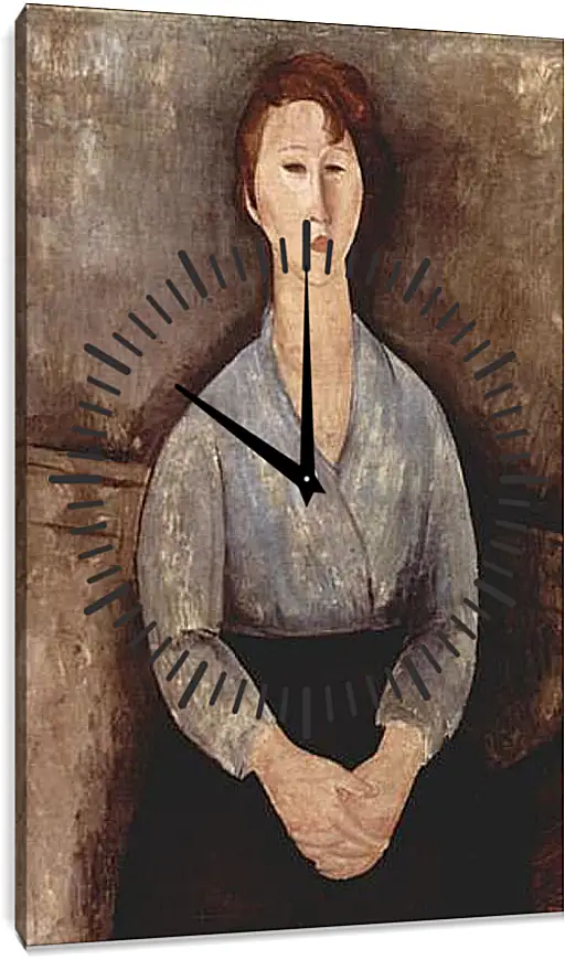Часы картина - Sitzende Frau mit blauer Bluse. Сидящая женщина в голубой блузе. Амедео Модильяни