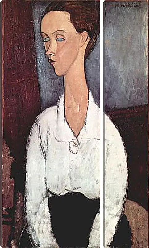 Модульная картина - Portrait of Lunia Czechowska in white blouse. Портрет Лунии Чеховской. Амедео Модильяни