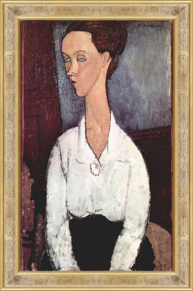 Картина в раме - Portrait of Lunia Czechowska in white blouse. Портрет Лунии Чеховской. Амедео Модильяни