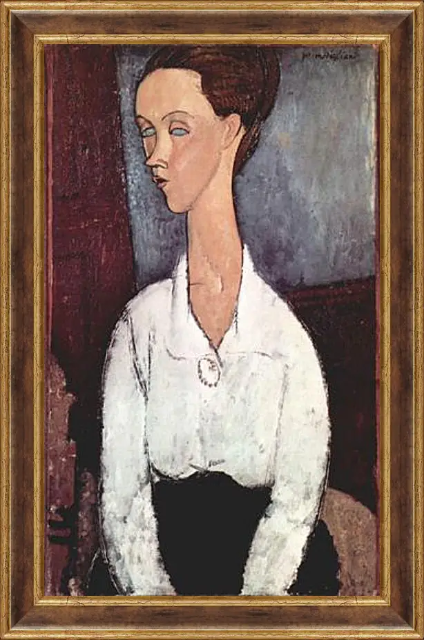 Картина в раме - Portrait of Lunia Czechowska in white blouse. Портрет Лунии Чеховской. Амедео Модильяни