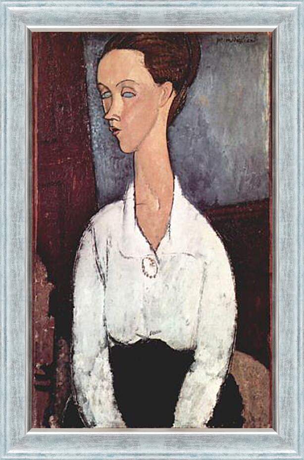 Картина в раме - Portrait of Lunia Czechowska in white blouse. Портрет Лунии Чеховской. Амедео Модильяни