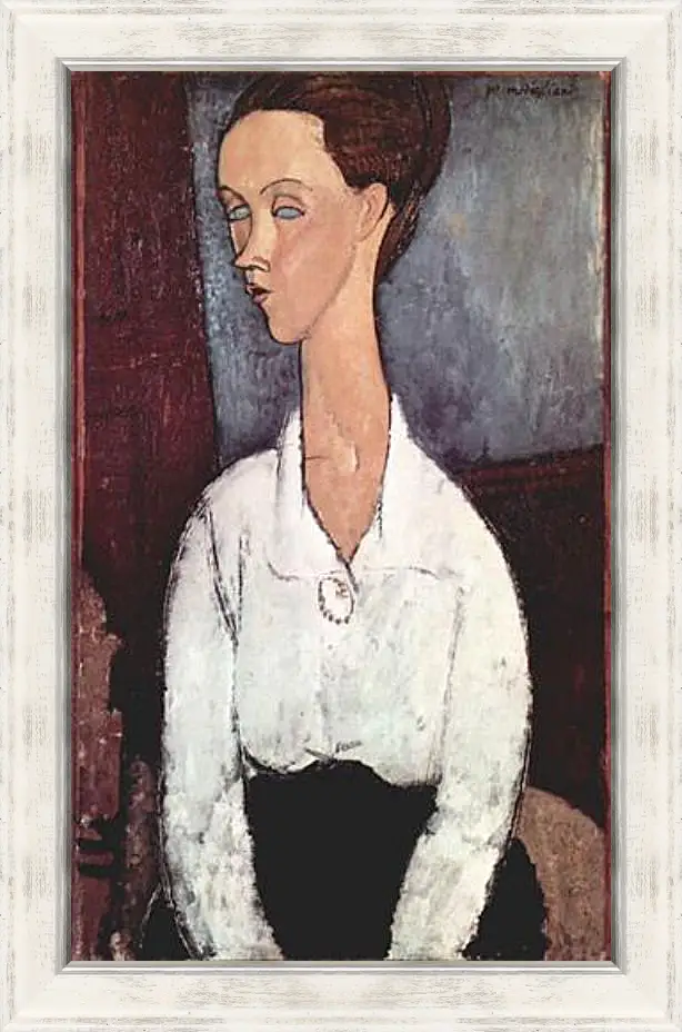 Картина в раме - Portrait of Lunia Czechowska in white blouse. Портрет Лунии Чеховской. Амедео Модильяни