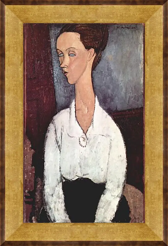 Картина в раме - Portrait of Lunia Czechowska in white blouse. Портрет Лунии Чеховской. Амедео Модильяни