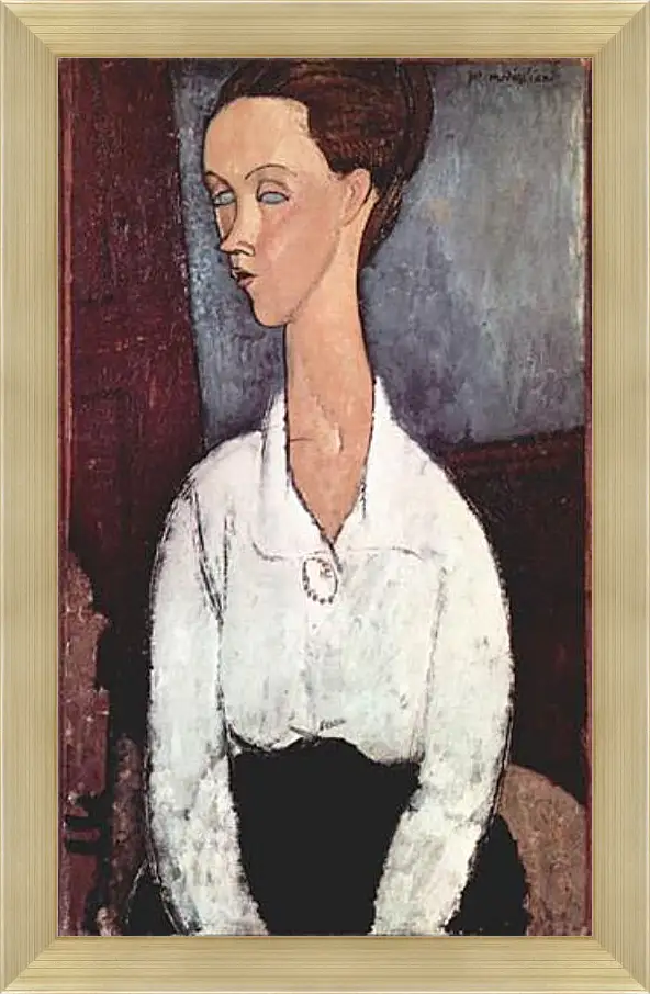 Картина в раме - Portrait of Lunia Czechowska in white blouse. Портрет Лунии Чеховской. Амедео Модильяни