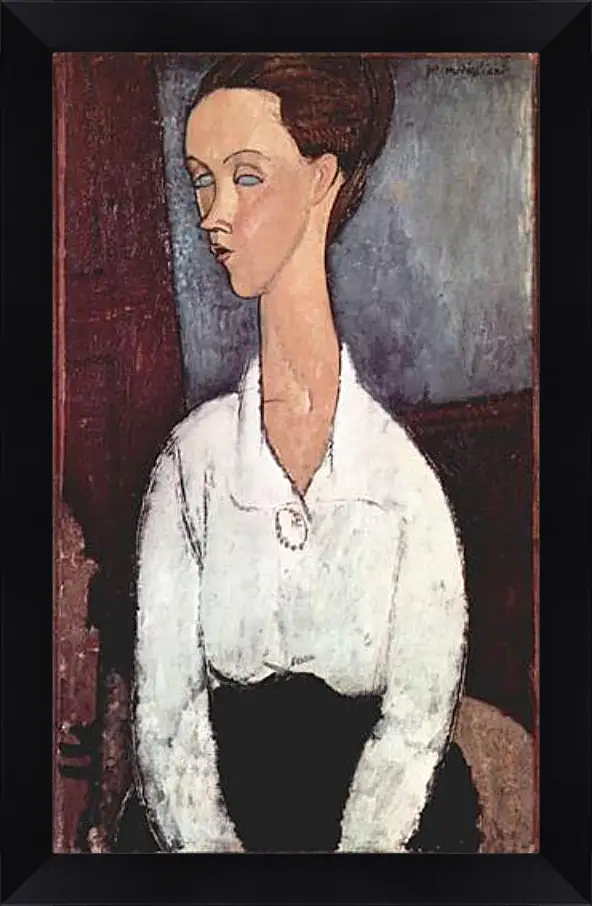 Картина в раме - Portrait of Lunia Czechowska in white blouse. Портрет Лунии Чеховской. Амедео Модильяни