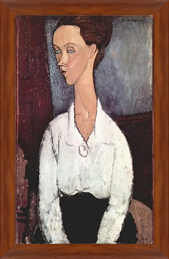 Картина в раме - Portrait of Lunia Czechowska in white blouse. Портрет Лунии Чеховской. Амедео Модильяни