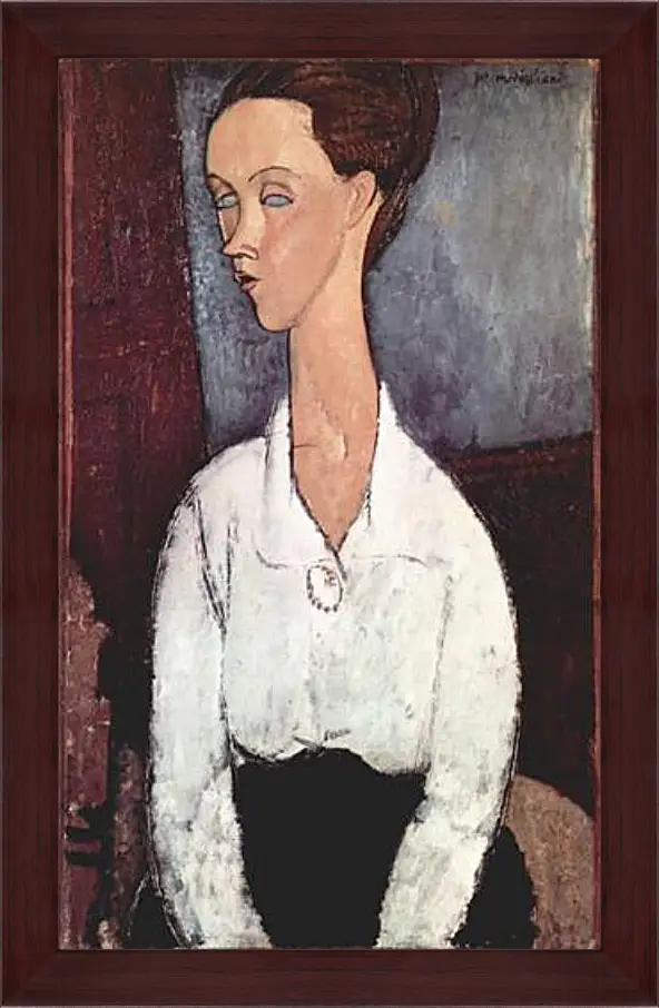 Картина в раме - Portrait of Lunia Czechowska in white blouse. Портрет Лунии Чеховской. Амедео Модильяни