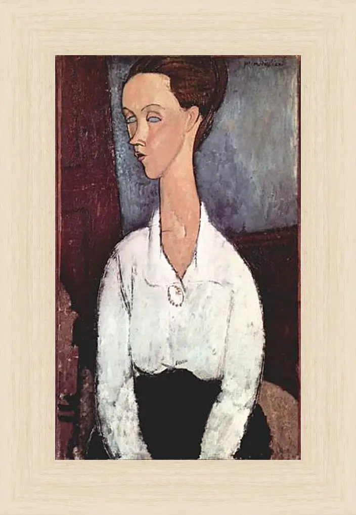 Картина в раме - Portrait of Lunia Czechowska in white blouse. Портрет Лунии Чеховской. Амедео Модильяни