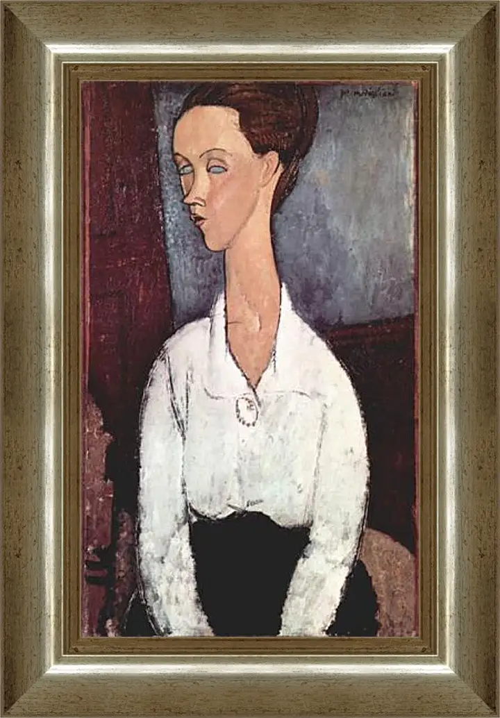 Картина в раме - Portrait of Lunia Czechowska in white blouse. Портрет Лунии Чеховской. Амедео Модильяни