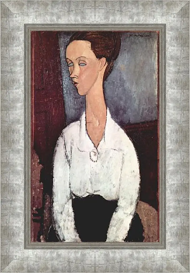 Картина в раме - Portrait of Lunia Czechowska in white blouse. Портрет Лунии Чеховской. Амедео Модильяни