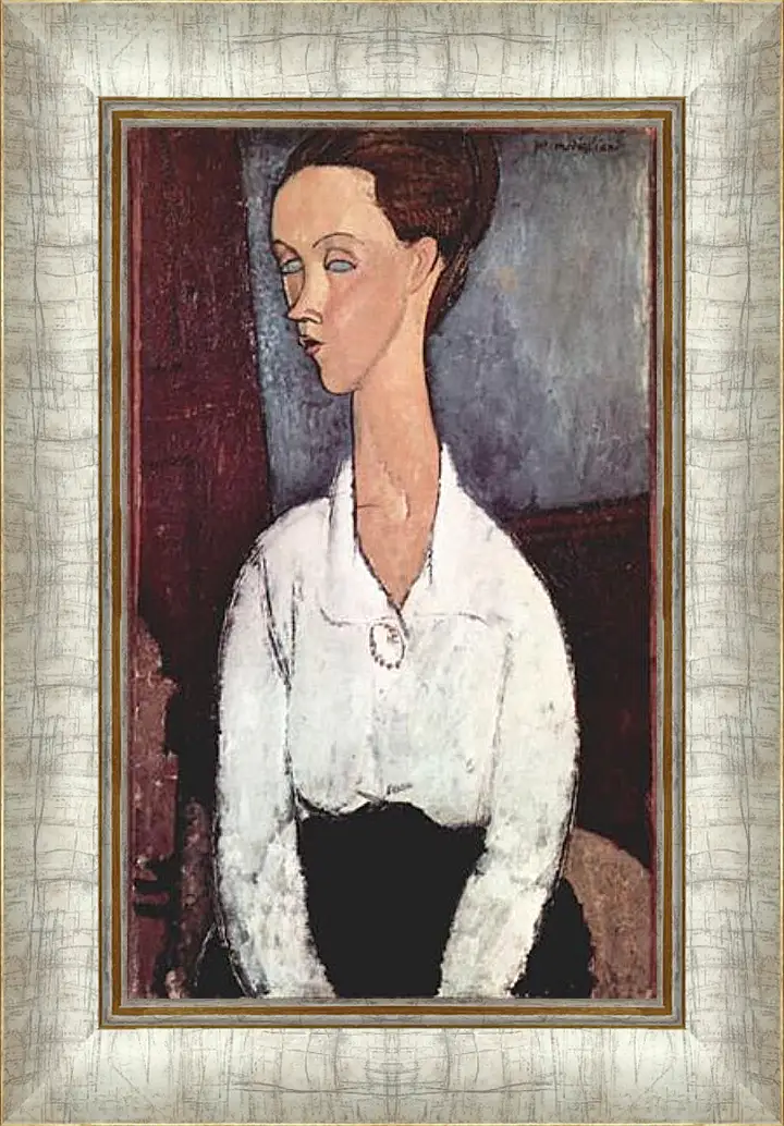 Картина в раме - Portrait of Lunia Czechowska in white blouse. Портрет Лунии Чеховской. Амедео Модильяни