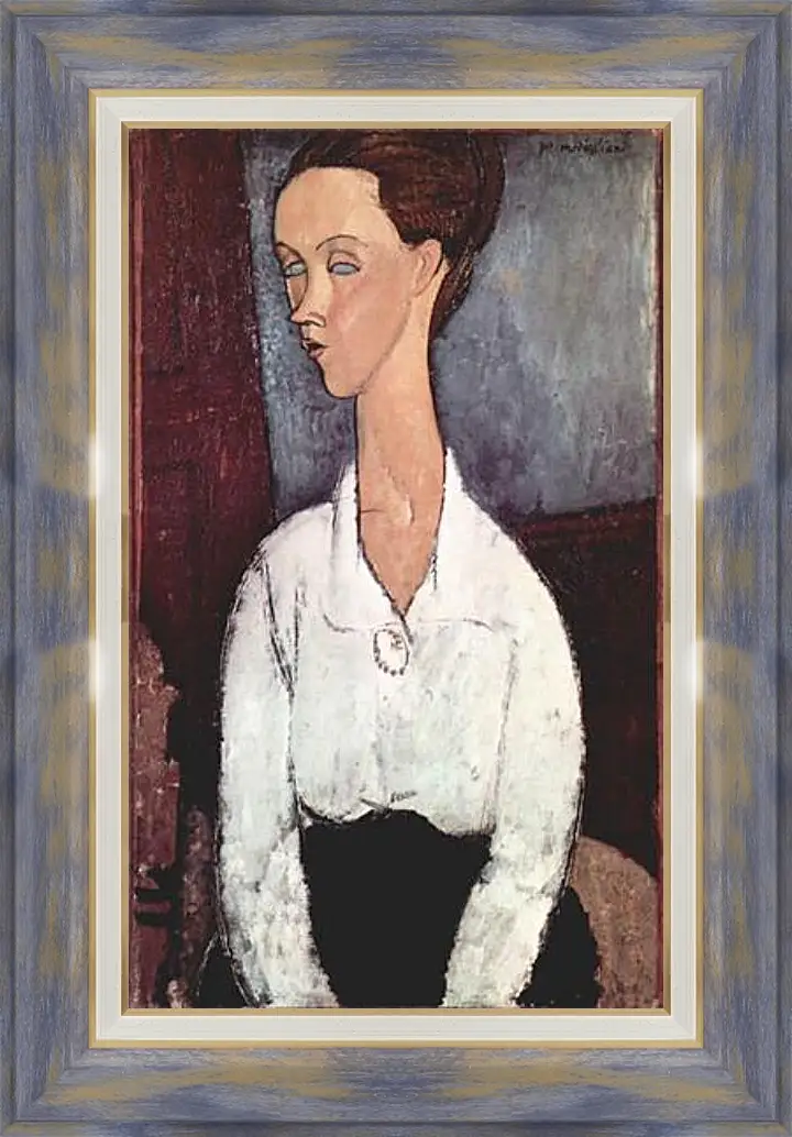 Картина в раме - Portrait of Lunia Czechowska in white blouse. Портрет Лунии Чеховской. Амедео Модильяни