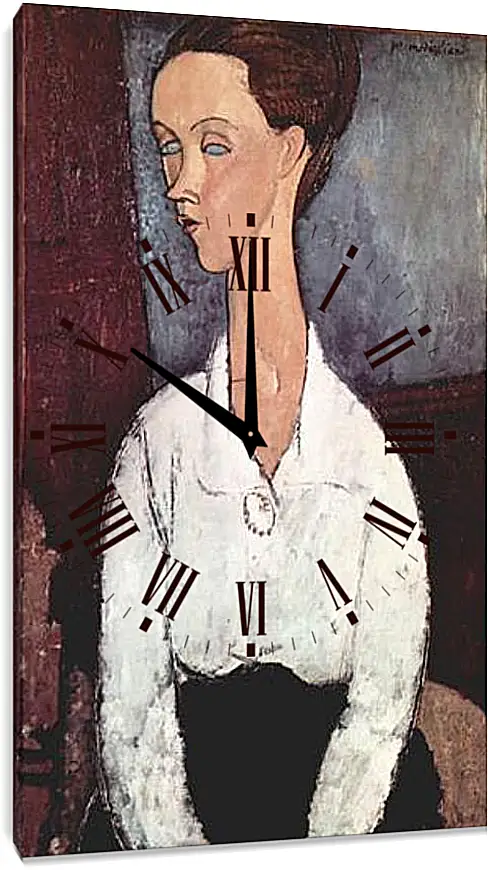 Часы картина - Portrait of Lunia Czechowska in white blouse. Портрет Лунии Чеховской. Амедео Модильяни