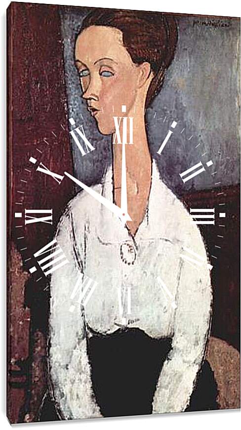Часы картина - Portrait of Lunia Czechowska in white blouse. Портрет Лунии Чеховской. Амедео Модильяни