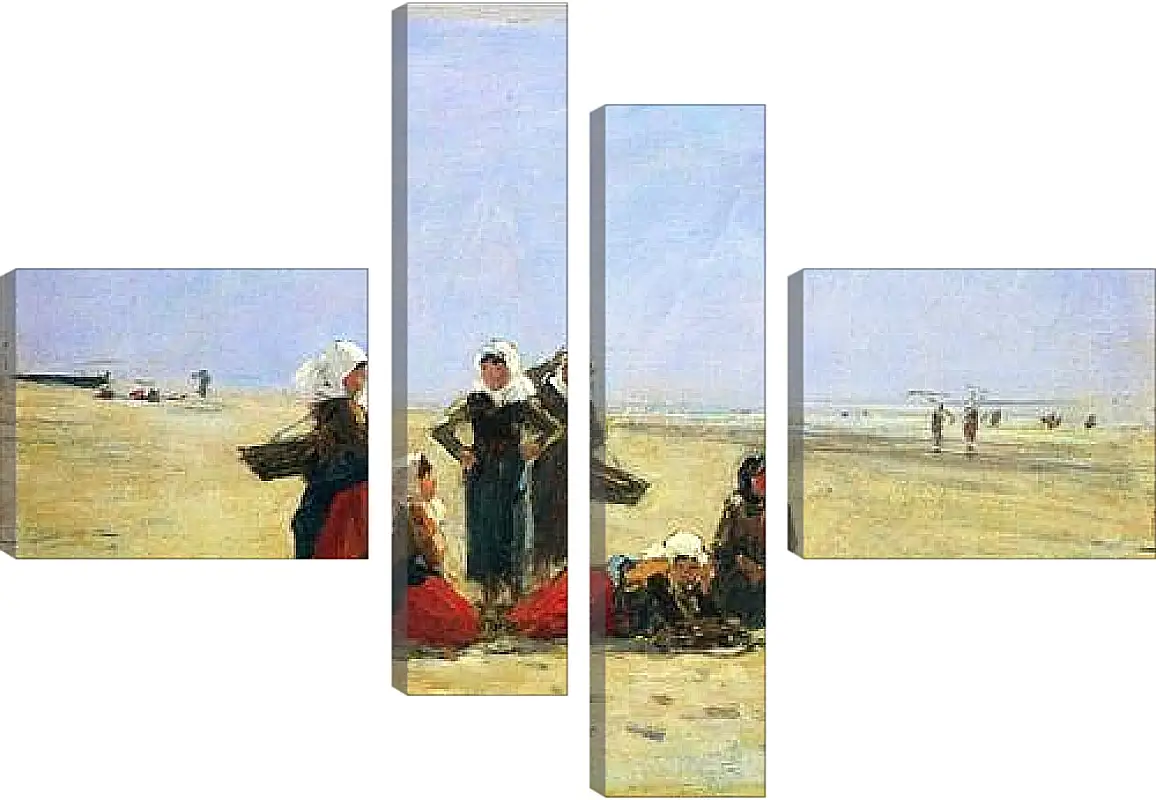 Модульная картина - Women on the Beach at Berck. Эжен Буден