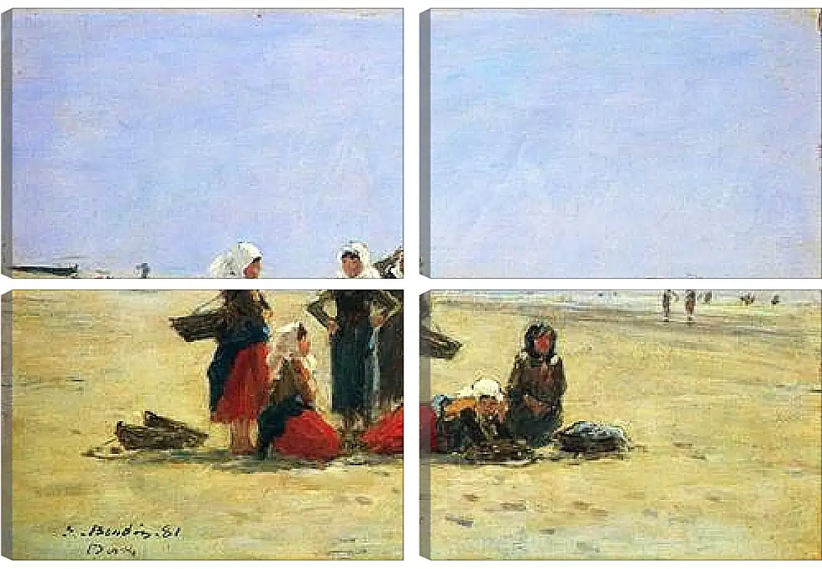 Модульная картина - Women on the Beach at Berck. Эжен Буден