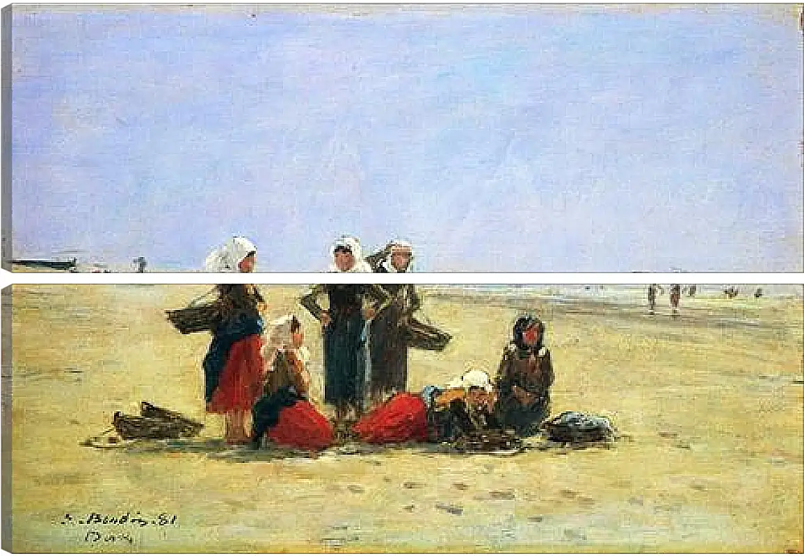 Модульная картина - Women on the Beach at Berck. Эжен Буден