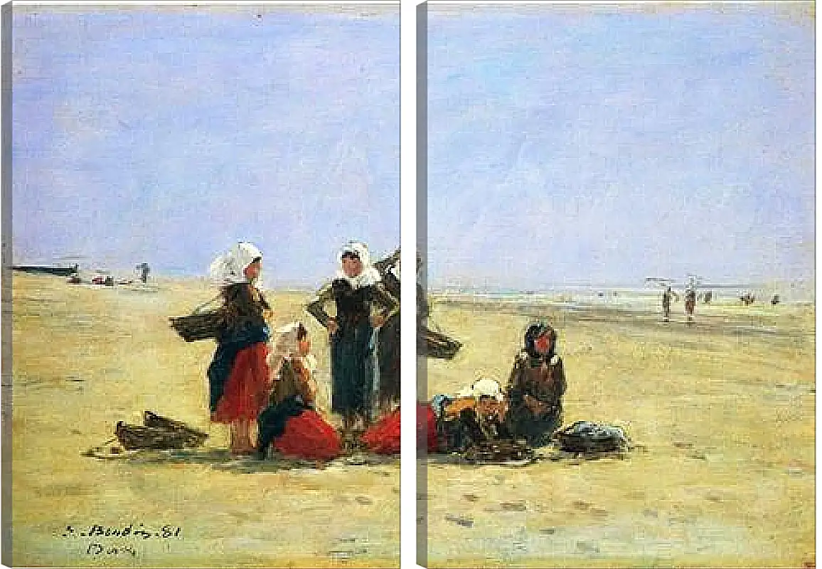 Модульная картина - Women on the Beach at Berck. Эжен Буден