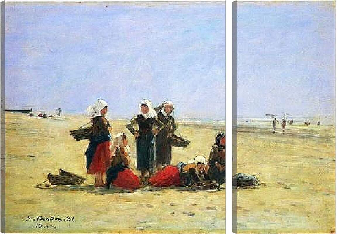 Модульная картина - Women on the Beach at Berck. Эжен Буден