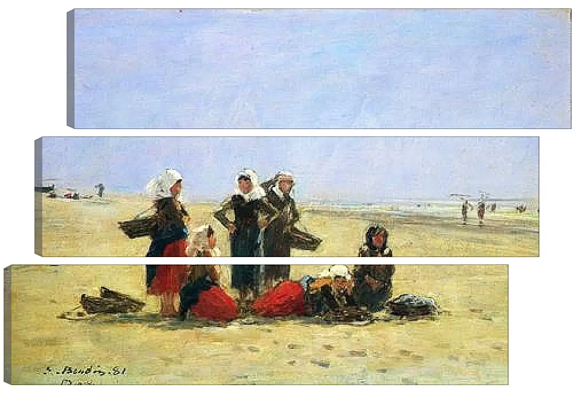 Модульная картина - Women on the Beach at Berck. Эжен Буден